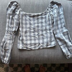 Plaid Gray Women's Long Sleeve Top